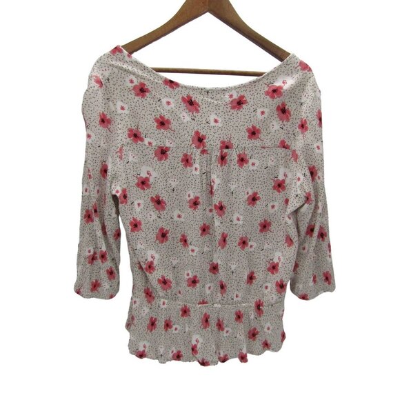 Angels Womens 3/4 Sleeve Button Front Floral Peplum Blouse Top XL Casual Rayon - Picture 4 of 14